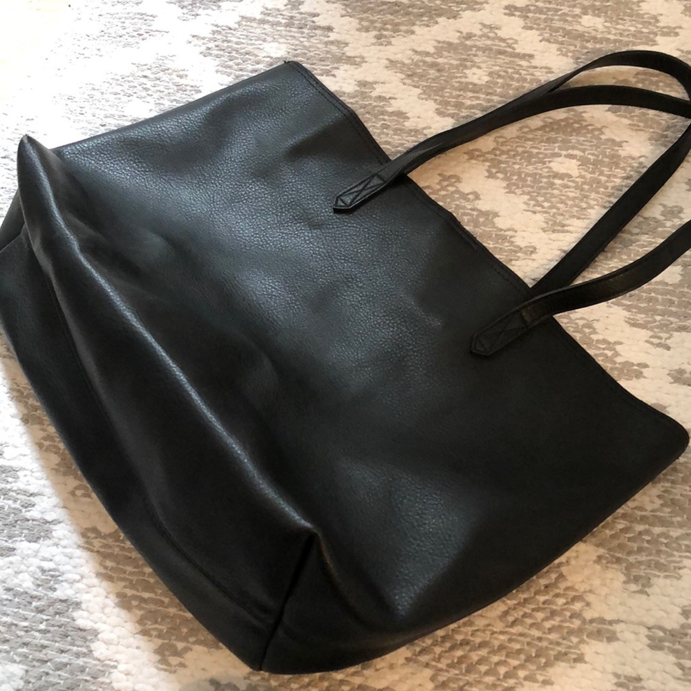 Black faux leather tote bag